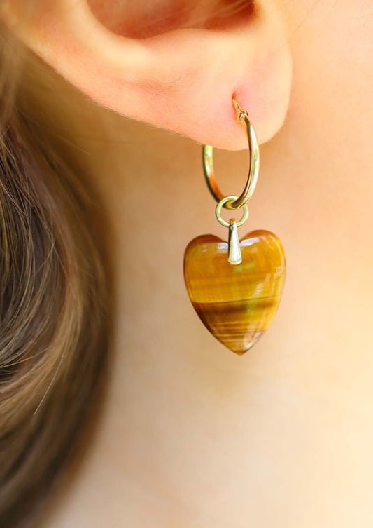 Boucles d'oreilles pendantes avec breloque coeur en pierre naturelle