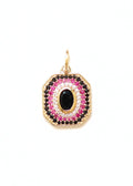 pendentif art déco orné d'un onyx noir facetté et de zircons roses et noirs