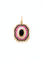 pendentif art déco orné d'un onyx noir facetté et de zircons roses et noirs