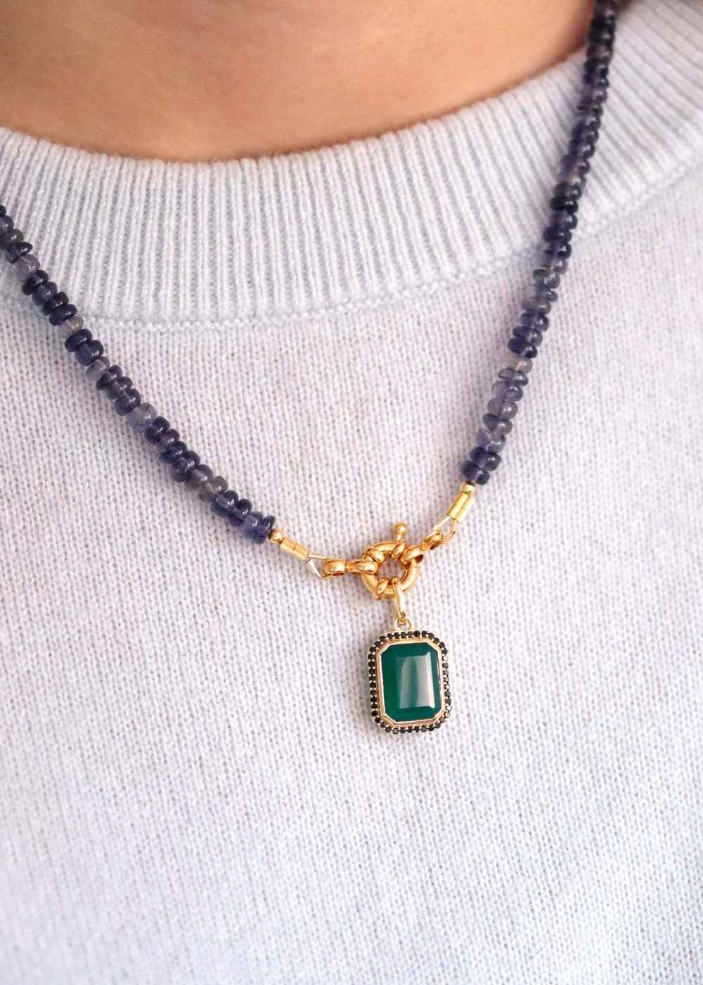 pendentif art déco en onyx vert