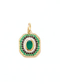 pendentif art deco plaqué or orné d'onyx vert et de zircons verts et noirs