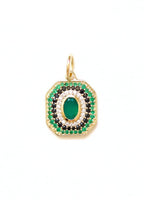 pendentif art deco plaqué or orné d'onyx vert et de zircons verts et noirs
