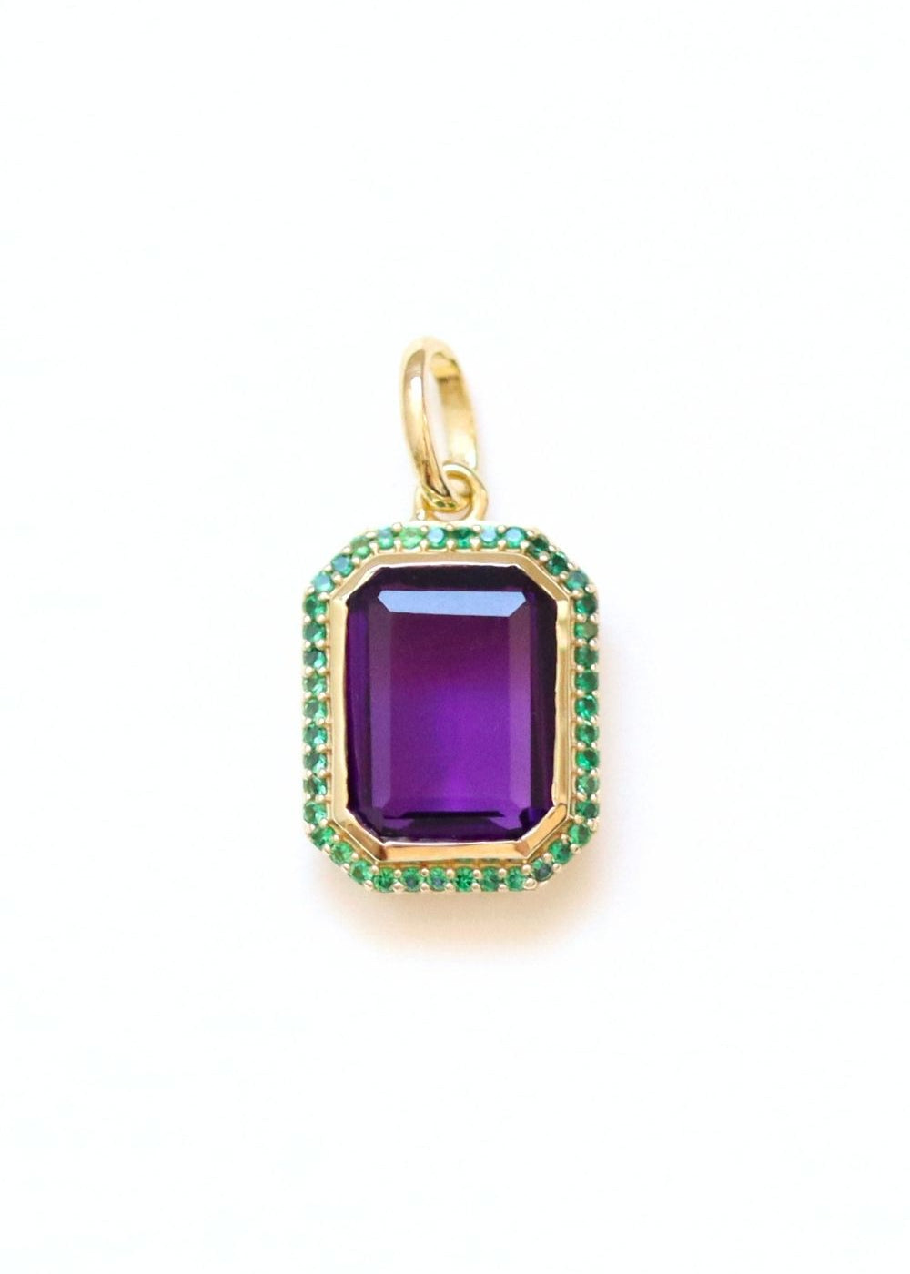 Pendentif art déco plaqué or orné d'améthyste et de zircons vert