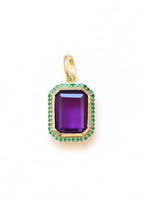 Pendentif art déco plaqué or orné d'améthyste et de zircons vert