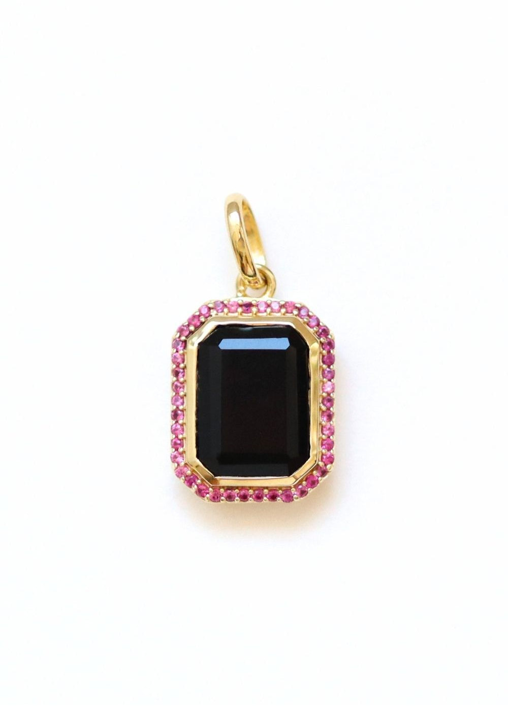 pendentif art deco en onyx noir et zircons fuchsia