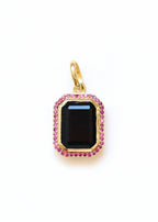 pendentif art deco en onyx noir et zircons fuchsia