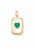 pendentif art déco en nacre orné d'un coeur en onyx vert