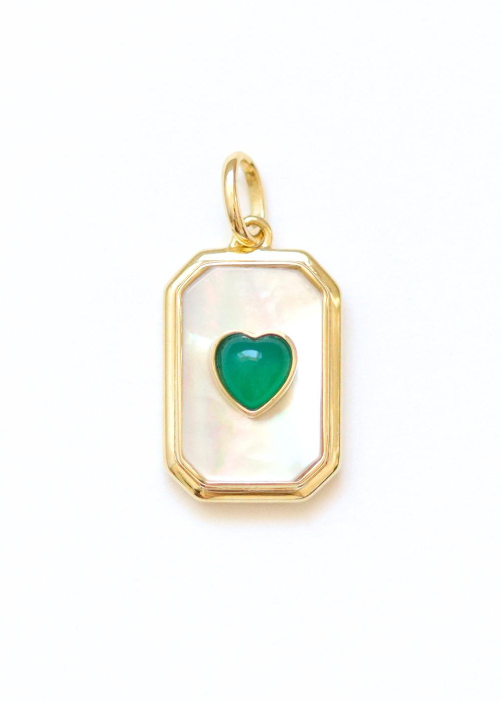 pendentif art déco en nacre orné d'un coeur en onyx vert