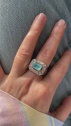 Art Deco Angéline Silver and Aqua chalcedony ring