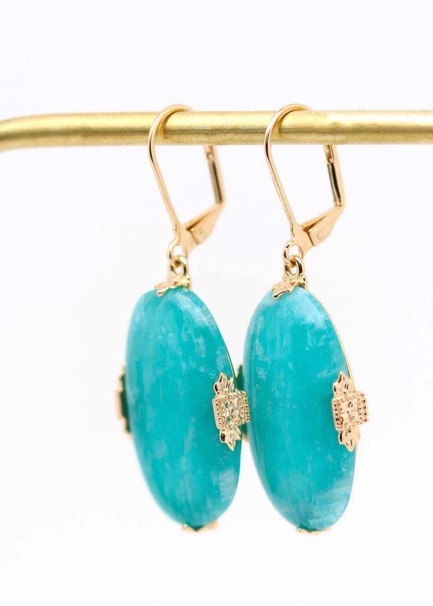 Boucles d'oreilles pendantes plaqué or vintage ovales