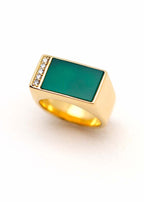 Bague chevalière plaqué or et onyx vert