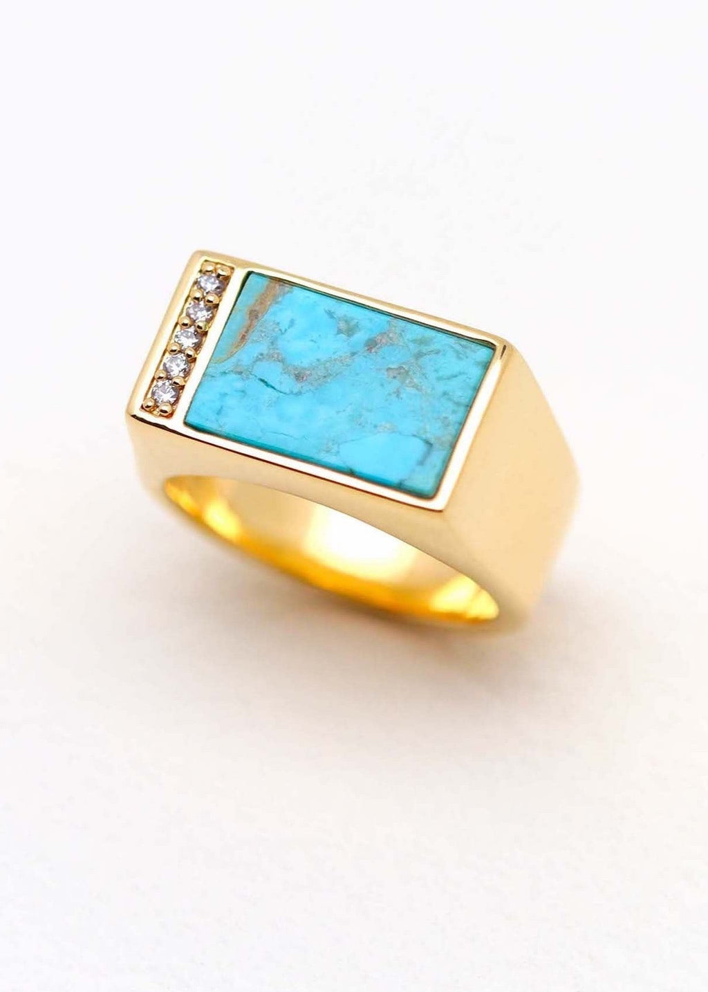 Bague chevalière plaqué or avec une turquoise