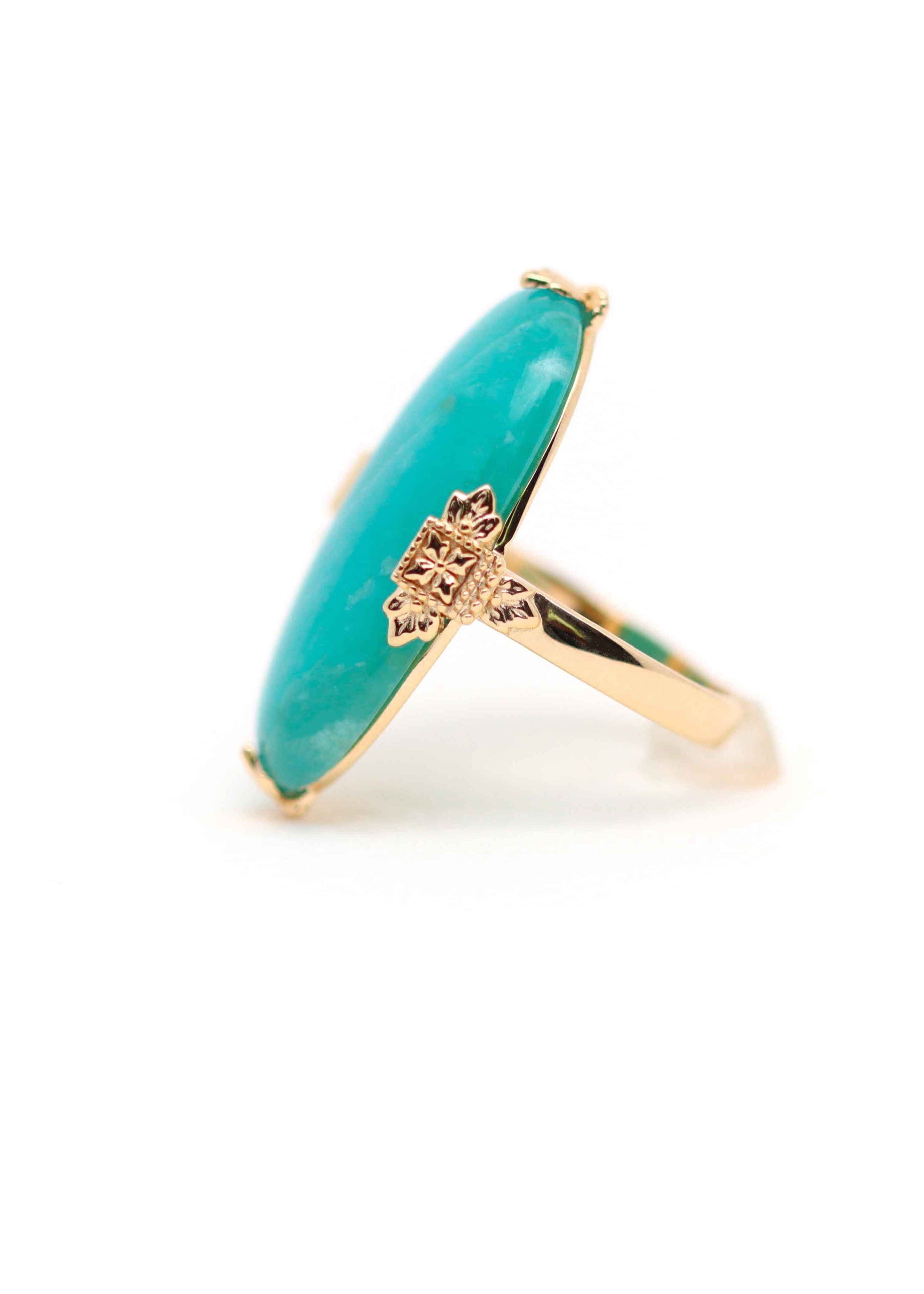 Joséphine oval stone ring gold plated Amazonite