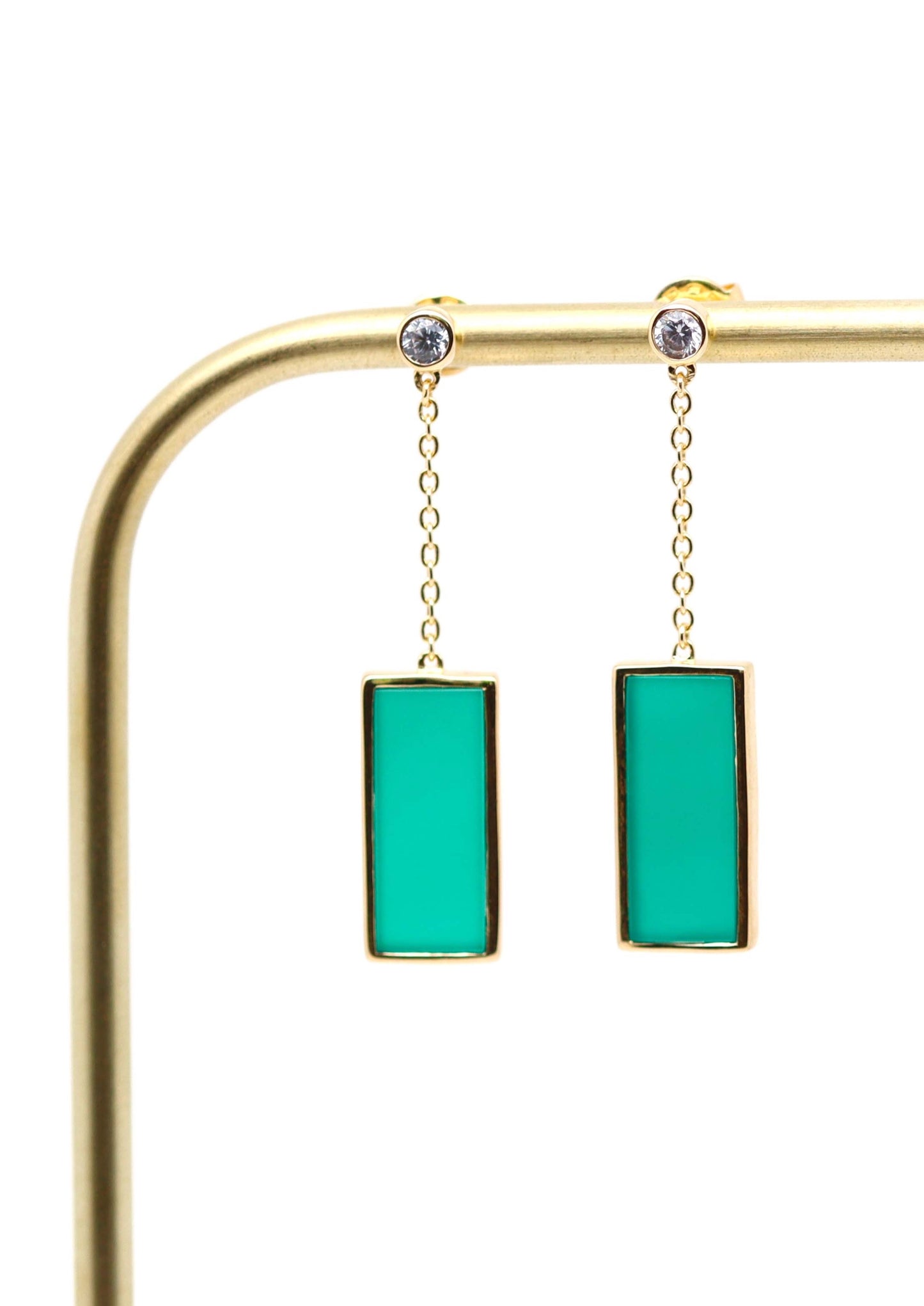 Boucles d'oreilles pendantes avec pierre onyx vert